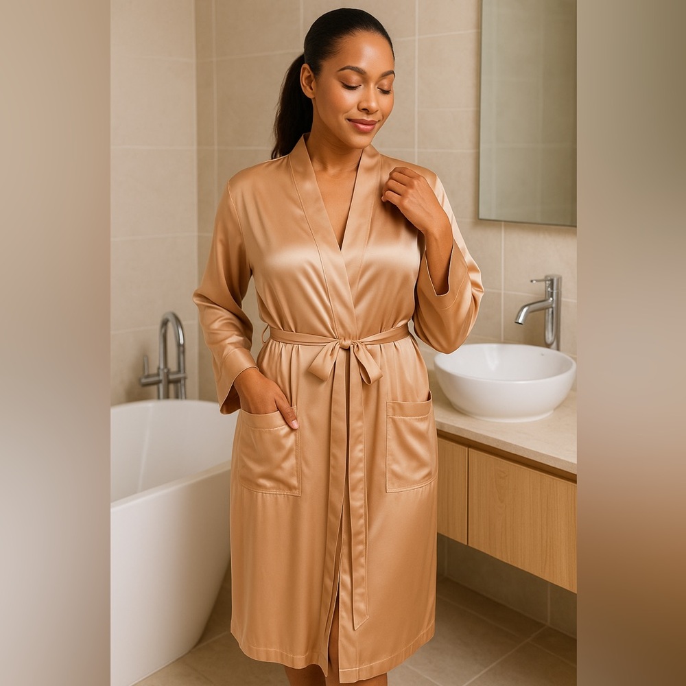 Golden Glow Satin Spa Robe | Luxe Loungewear by Passion of Essence